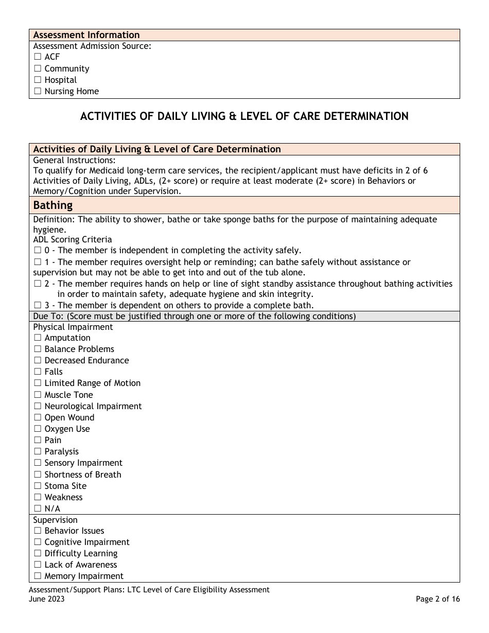 Assessment / Support Plans: Ltc Level of Care Eligibility Assessment (Legacy Ultc 100.2) - Colorado, Page 2