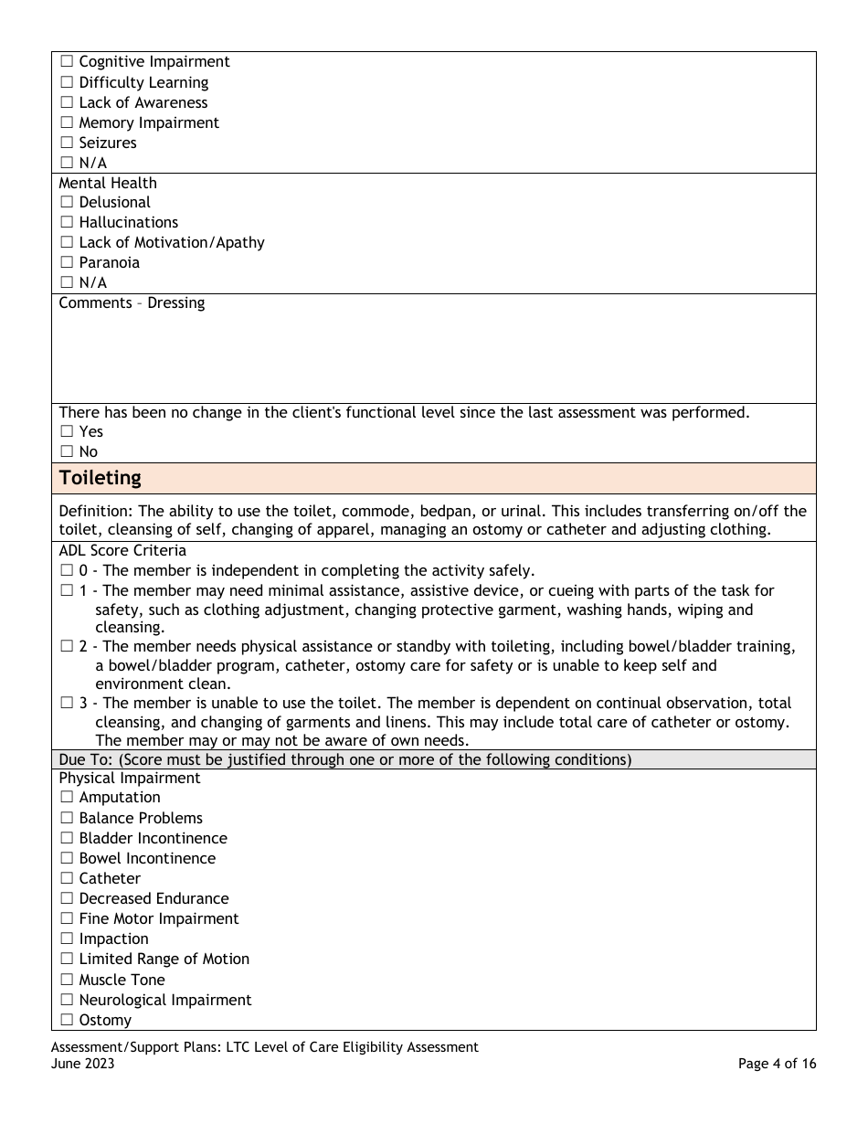 Assessment / Support Plans: Ltc Level of Care Eligibility Assessment (Legacy Ultc 100.2) - Colorado, Page 4