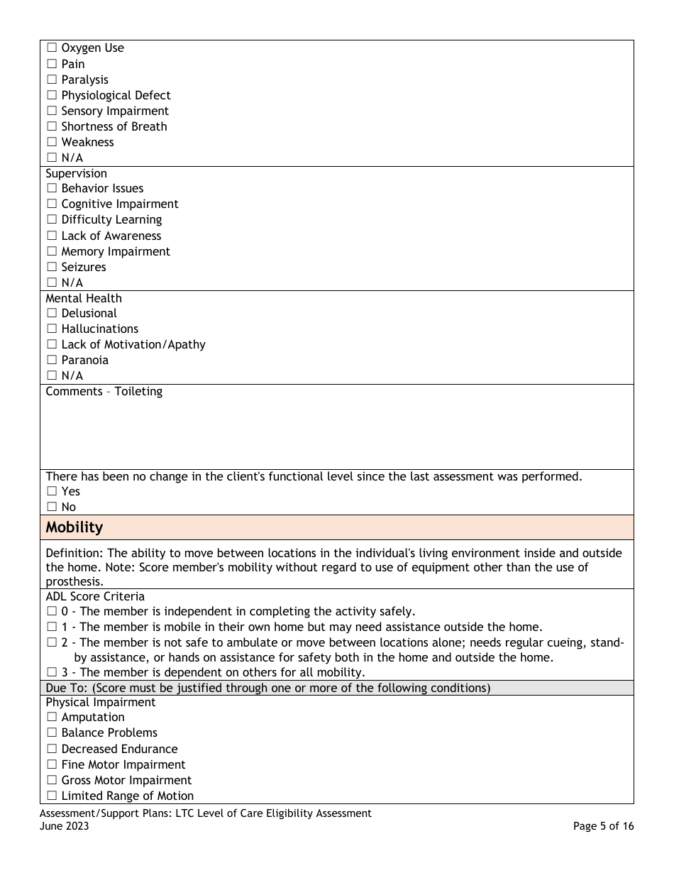Assessment / Support Plans: Ltc Level of Care Eligibility Assessment (Legacy Ultc 100.2) - Colorado, Page 5