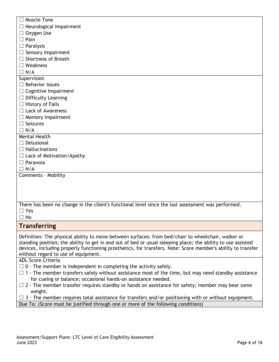 Assessment / Support Plans: Ltc Level of Care Eligibility Assessment (Legacy Ultc 100.2) - Colorado, Page 6