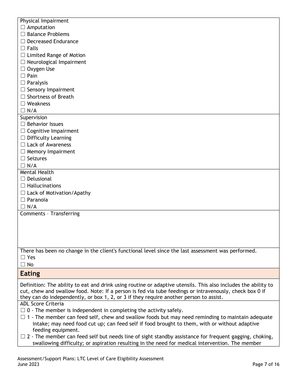 Assessment / Support Plans: Ltc Level of Care Eligibility Assessment (Legacy Ultc 100.2) - Colorado, Page 7