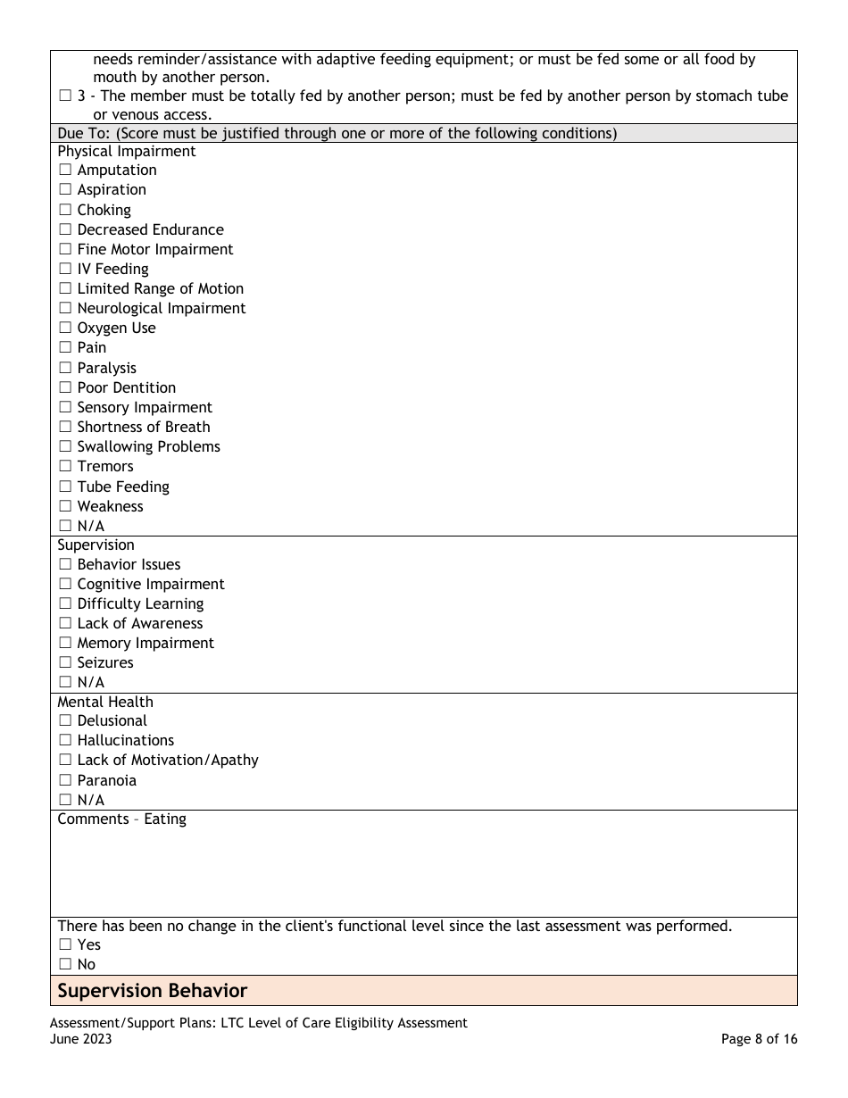 Assessment / Support Plans: Ltc Level of Care Eligibility Assessment (Legacy Ultc 100.2) - Colorado, Page 8