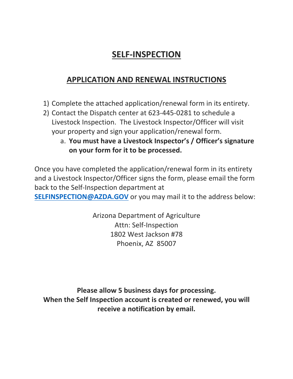Self-inspection Application - Arizona, Page 1