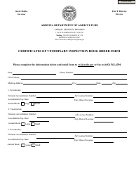 Document preview: Certificates of Veterinary Inspection Book Order Form - Arizona