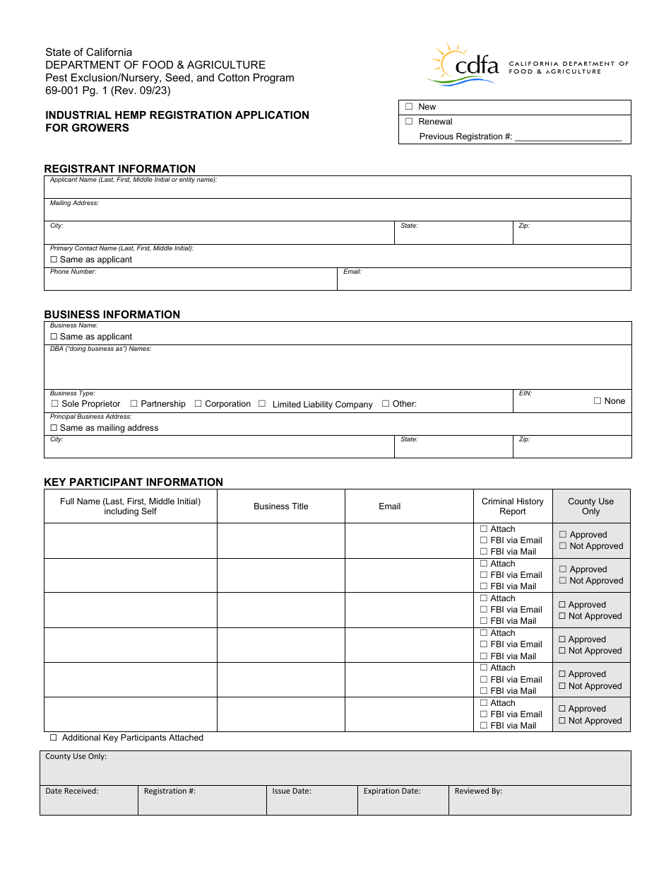 Form 69001 Download Fillable PDF or Fill Online Industrial Hemp