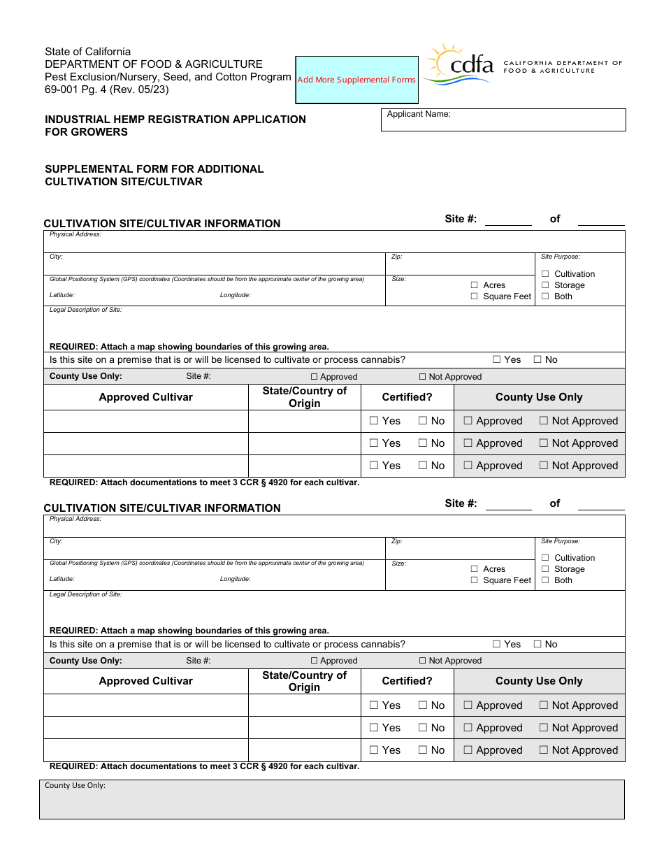 Form 69-001 Industrial Hemp Registration Application for Growers - California, Page 4