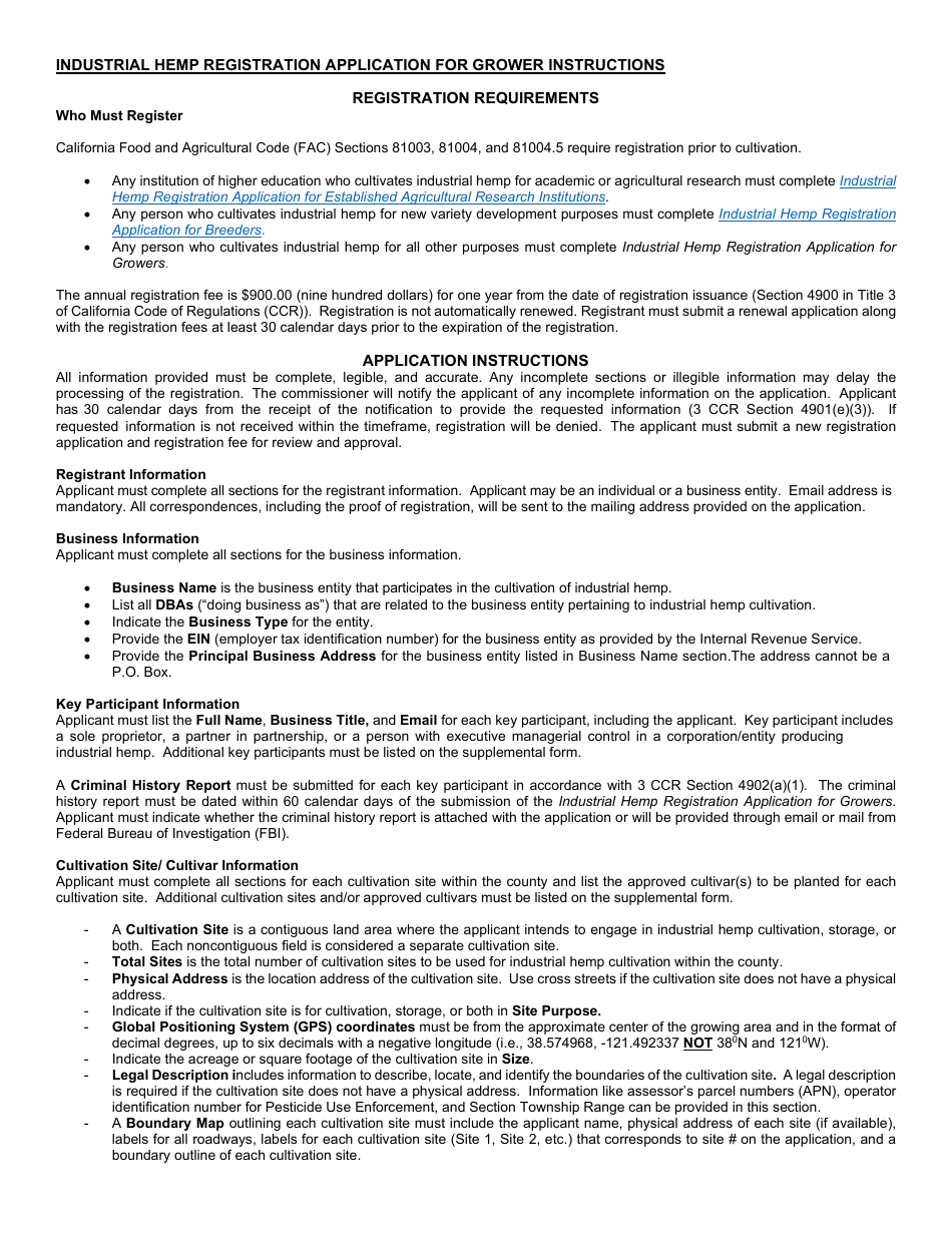 Form 69-001 Industrial Hemp Registration Application for Growers - California, Page 5