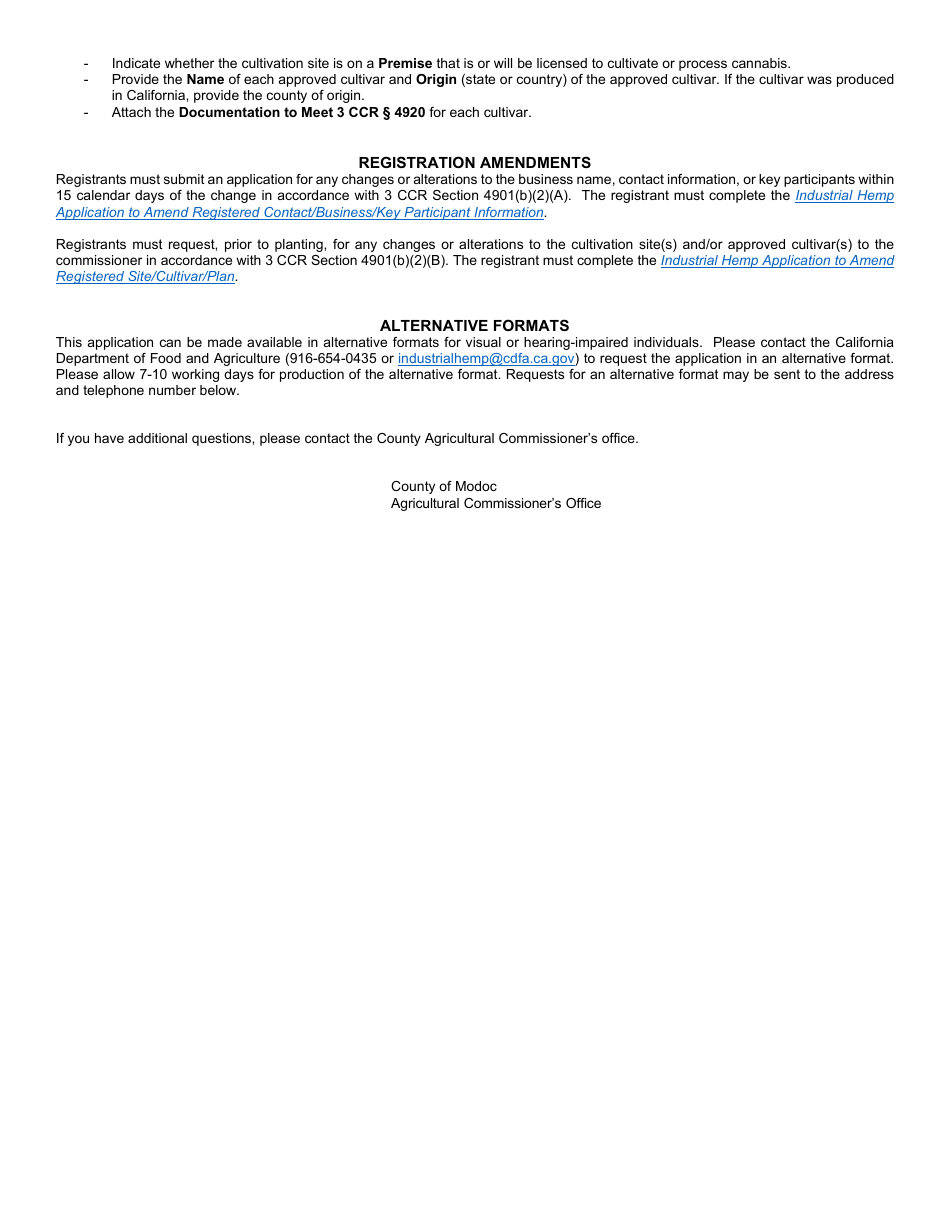 Form 69-001 Industrial Hemp Registration Application for Growers - California, Page 6
