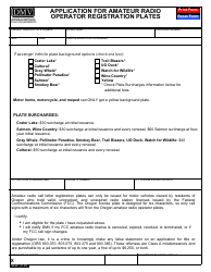 Document preview: Form 735-231 Application for Amateur Radio Operator Registration Plates - Oregon