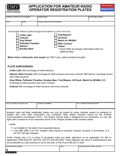 Form 735-231  Printable Pdf