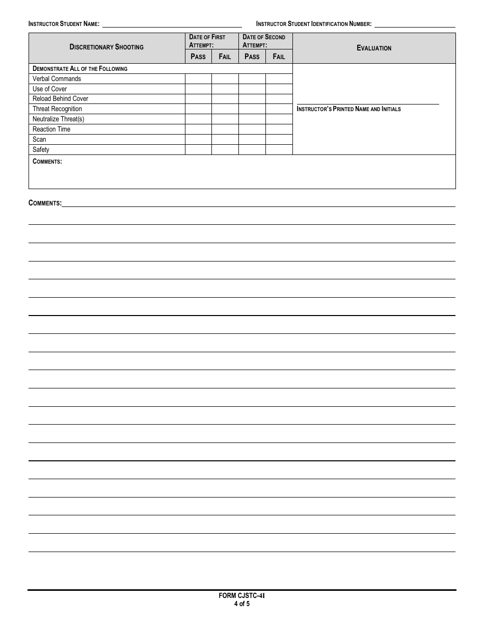 Form CJSTC-4I Firearms Instructor Performance Evaluation - Florida, Page 4