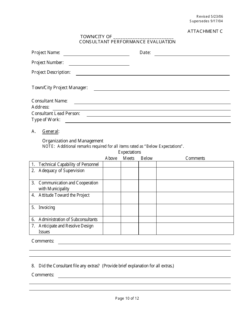 Attachment C Consultant / Contractor Performance Evaluation - New Hampshire, Page 10