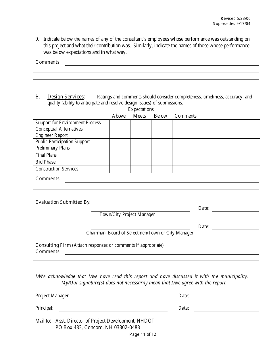 Attachment C Consultant / Contractor Performance Evaluation - New Hampshire, Page 11
