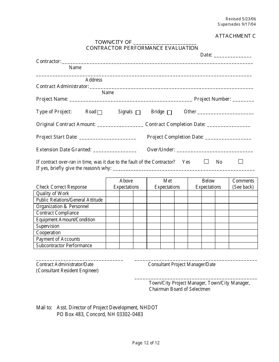 Attachment C Consultant / Contractor Performance Evaluation - New Hampshire, Page 12