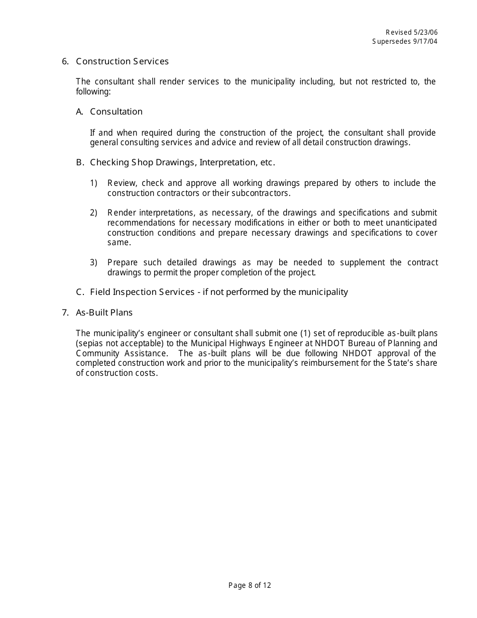 Attachment C Consultant / Contractor Performance Evaluation - New Hampshire, Page 8