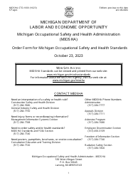 Form MIOSHA-STD-100 Order Form for Michigan Occupational Safety and Health Standards - Michigan