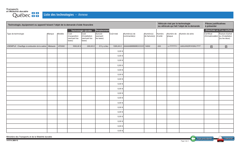 Form V-3177 Demande Daide Financiere Pour Lacquisition Dune Technologie - Programme Ecocamionnage - Quebec, Canada, Page 4
