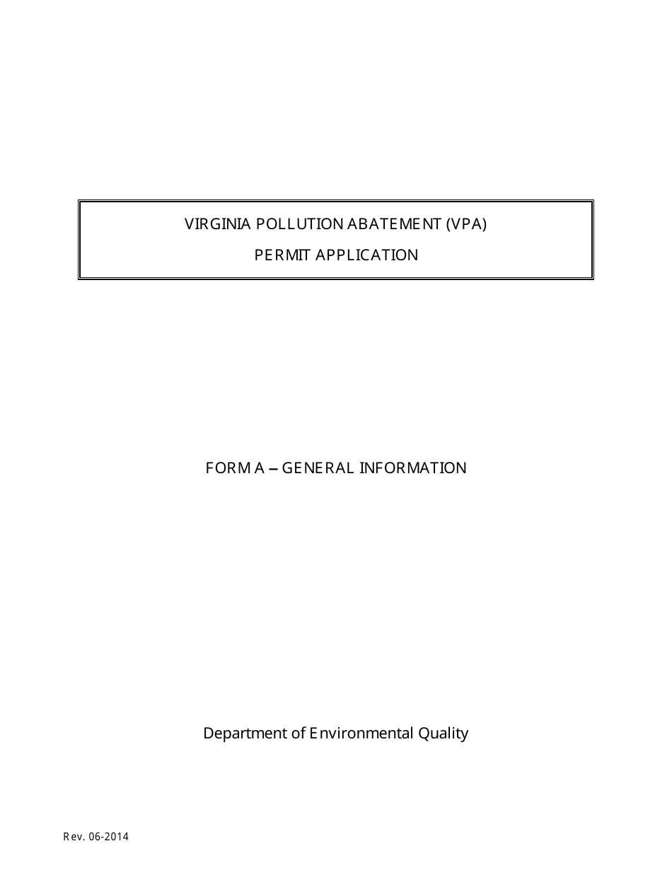 Form A Virginia Pollution Abatement Permit Application - All Applicants - Virginia, Page 1
