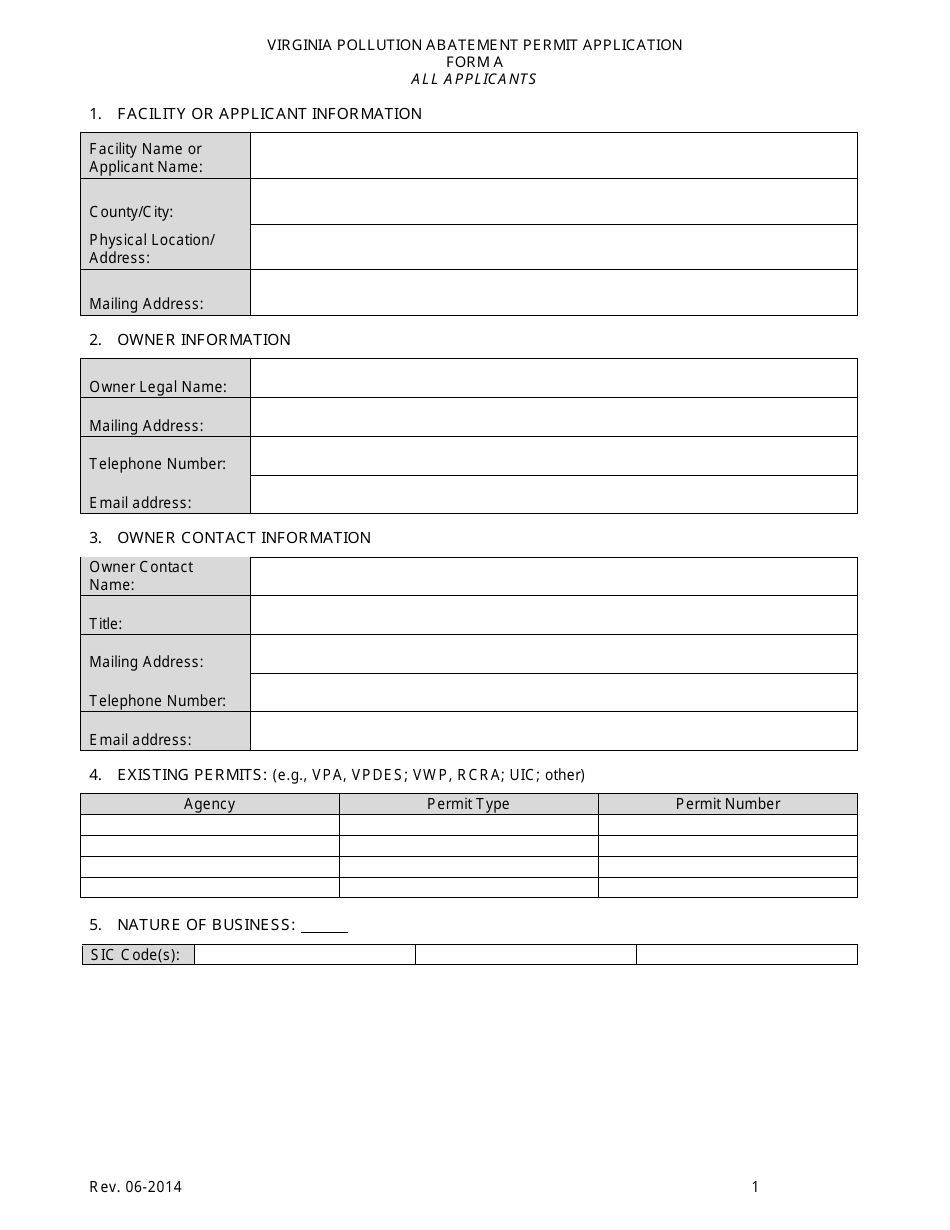 Form A Virginia Pollution Abatement Permit Application - All Applicants - Virginia, Page 3
