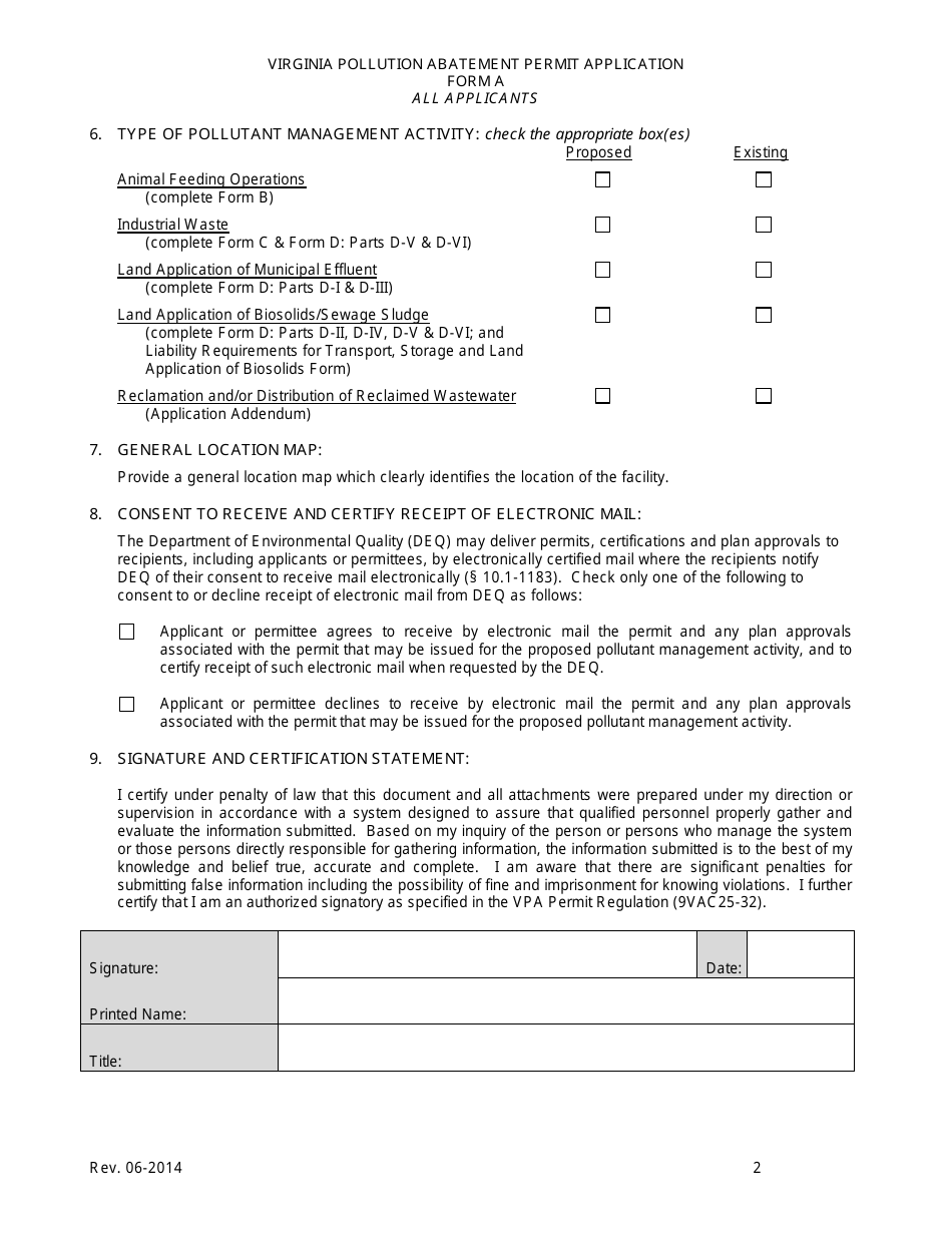 Form A Virginia Pollution Abatement Permit Application - All Applicants - Virginia, Page 4