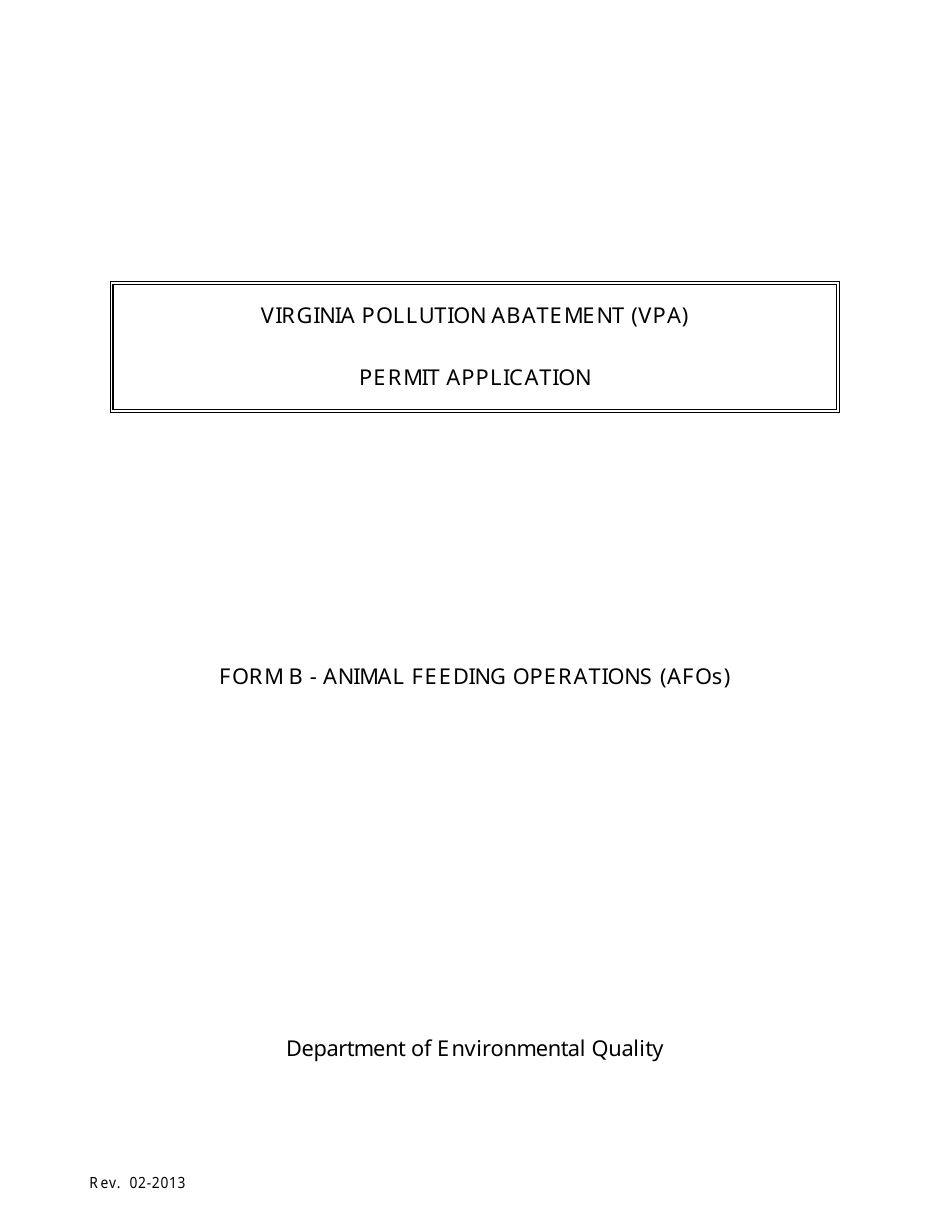 Form B Virginia Pollution Abatement Permit Application - Animal Feeding Operations (Afos) - Virginia, Page 1