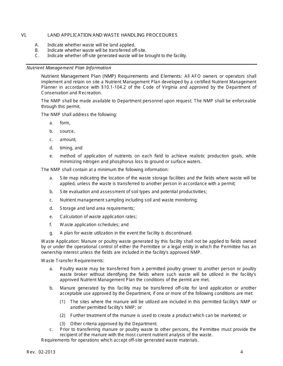 Form B Virginia Pollution Abatement Permit Application - Animal Feeding Operations (Afos) - Virginia, Page 5