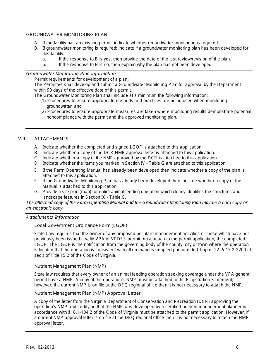 Form B Virginia Pollution Abatement Permit Application - Animal Feeding Operations (Afos) - Virginia, Page 7