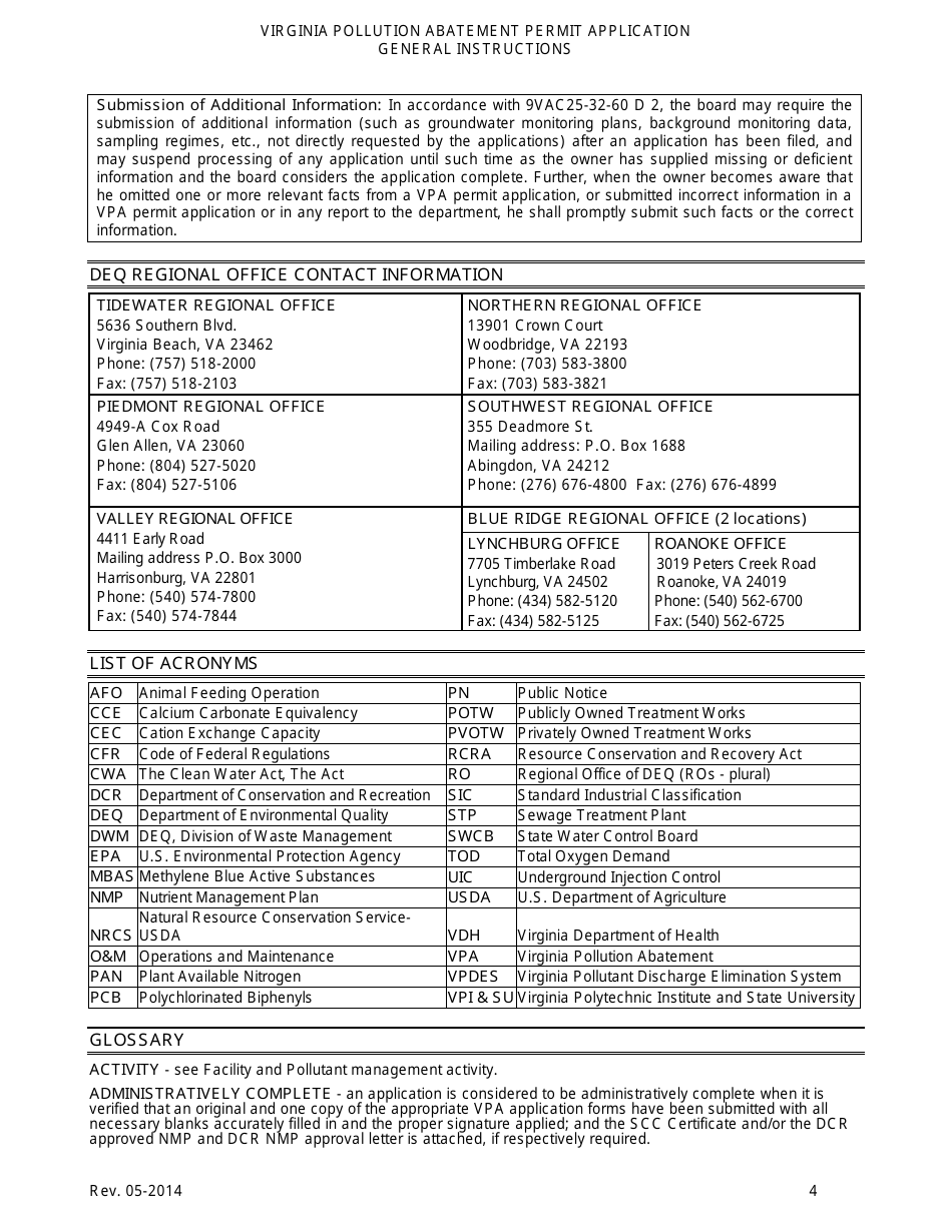 Virginia Pollution Abatement Permit Application General Instructions - Virginia, Page 4