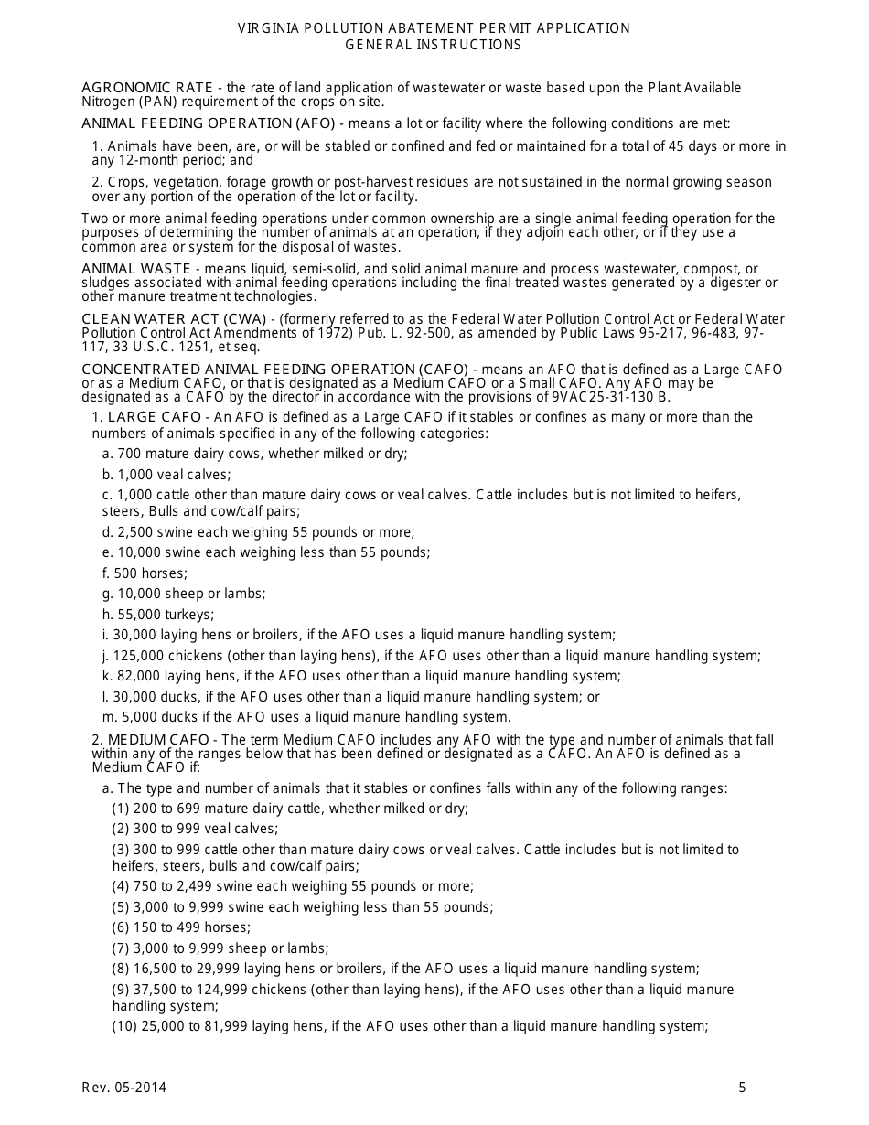 Virginia Pollution Abatement Permit Application General Instructions - Virginia, Page 5