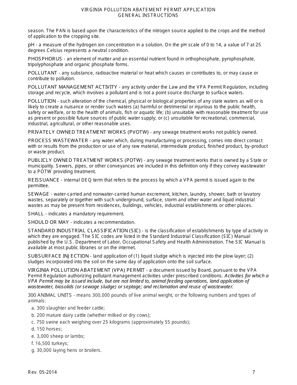 Virginia Pollution Abatement Permit Application General Instructions - Virginia, Page 7