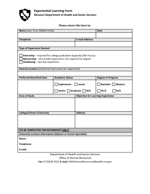 Experiential Learning Form - Missouri Download Pdf