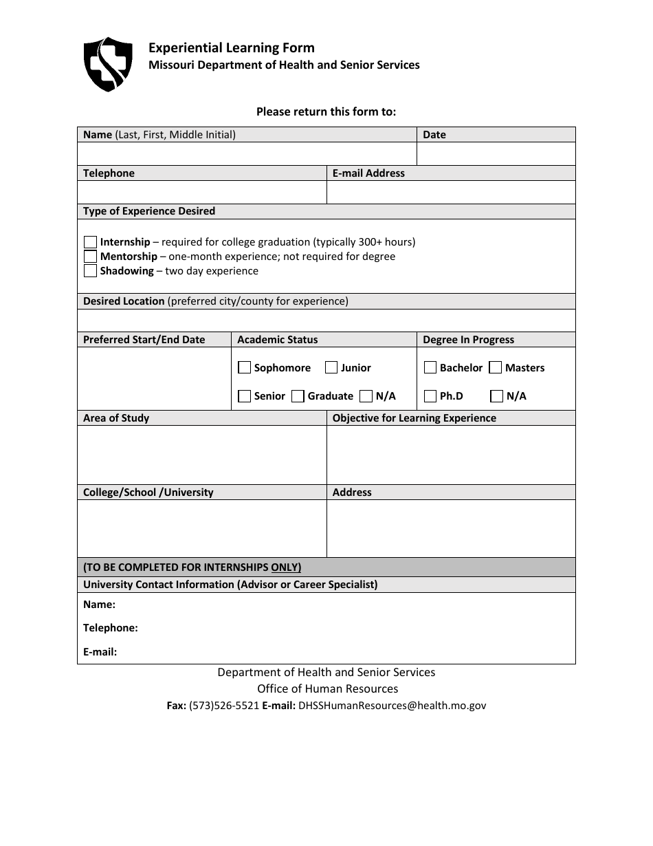 Experiential Learning Form - Missouri, Page 1