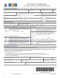 Form RDT104 Cdl Road Test Application - Massachusetts