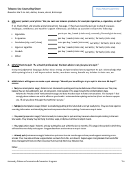 Tobacco-Use Counseling Sheet - Kentucky Tobacco Prevention &amp; Cessation Program - Kentucky