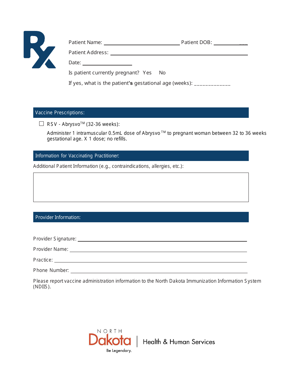 Rsv Vaccine in Pregnancy Prescription Template - North Dakota, Page 1