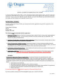 Document preview: Application for Dental Hygiene Expanded Practice Permit - Pathway 1 - Oregon