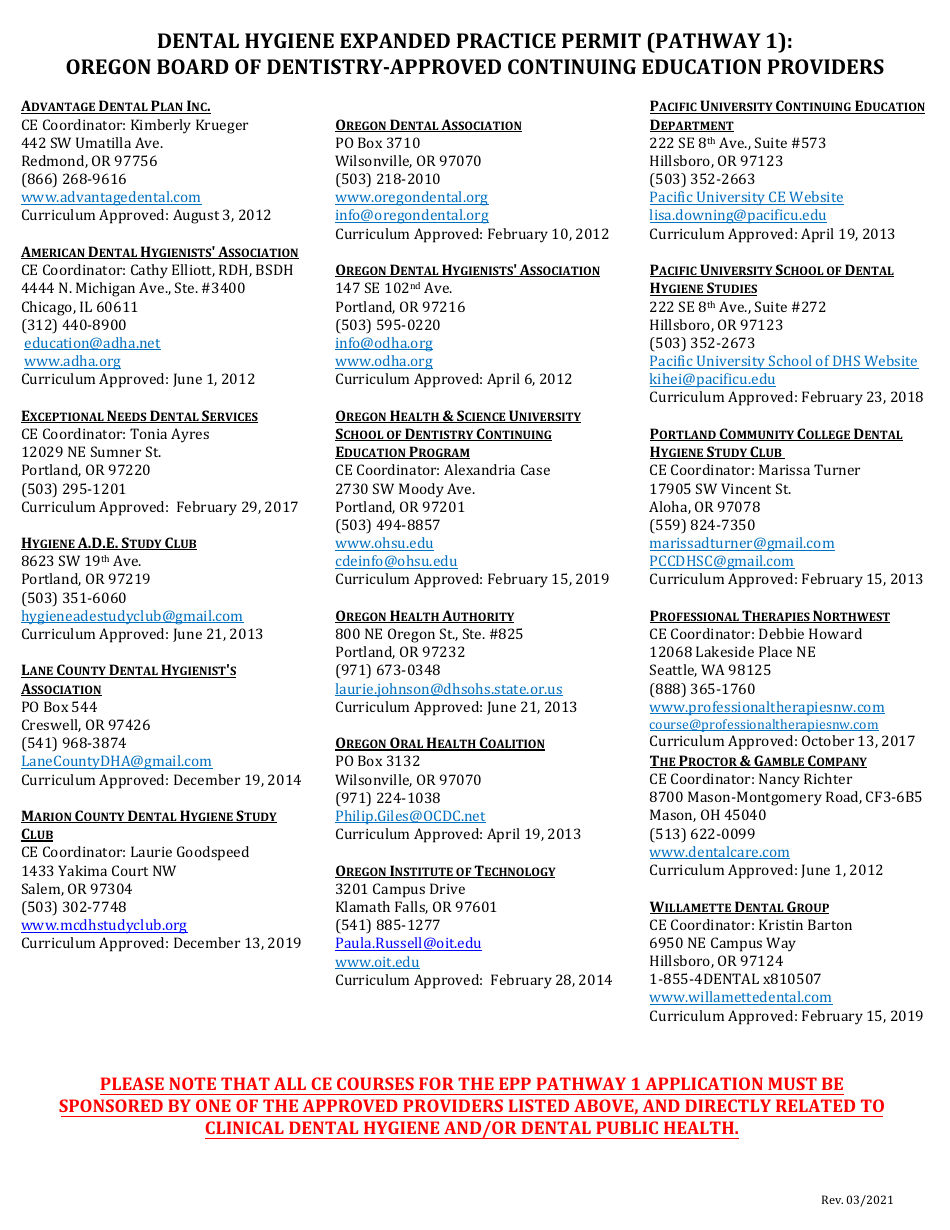 Application for Dental Hygiene Expanded Practice Permit - Pathway 1 - Oregon, Page 2