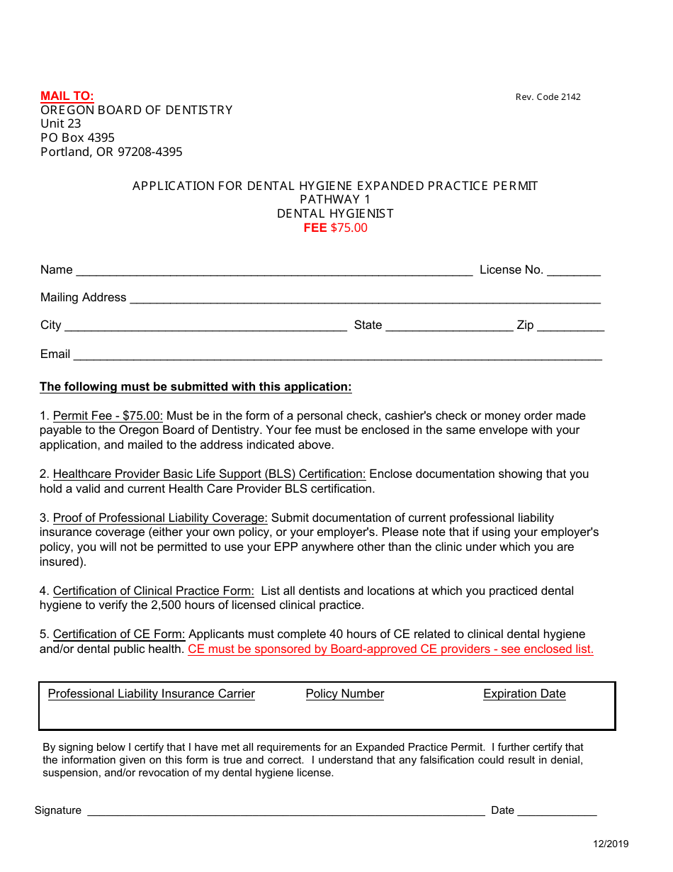 Application for Dental Hygiene Expanded Practice Permit - Pathway 1 - Oregon, Page 3