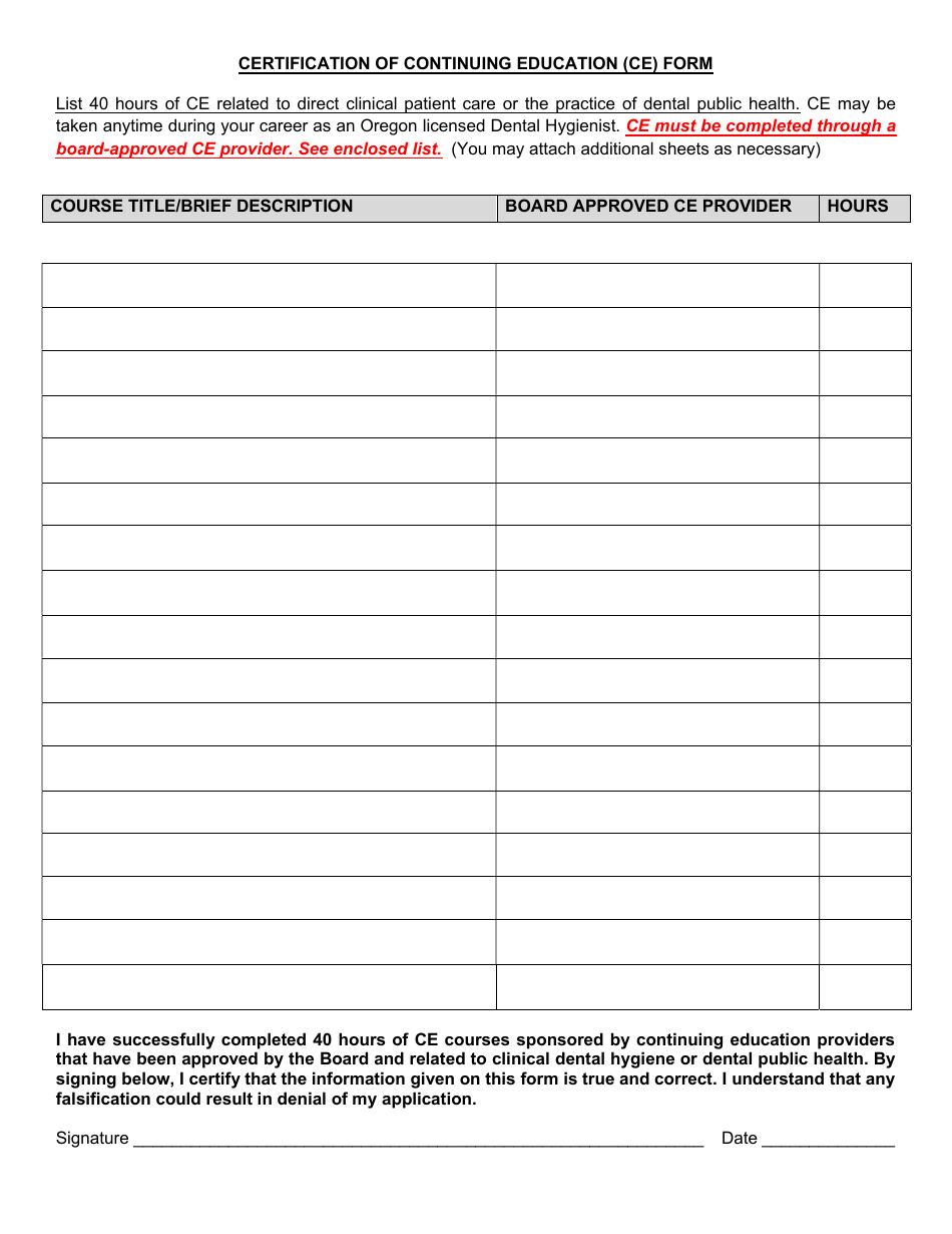 Application for Dental Hygiene Expanded Practice Permit - Pathway 1 - Oregon, Page 6