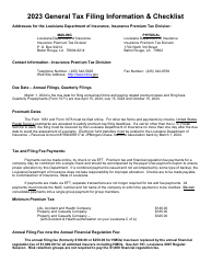 Document preview: General Tax Filing Information & Checklist - Admitted Premium Tax - Louisiana, 2023