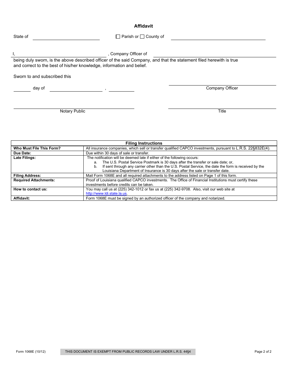 Form 1068E Capco Credit Notification of Sale or Transfer - Louisiana, Page 2