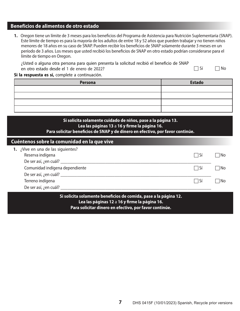 Formulario DHS0415F Solicitud De Servicios - Oregon (Spanish), Page 11