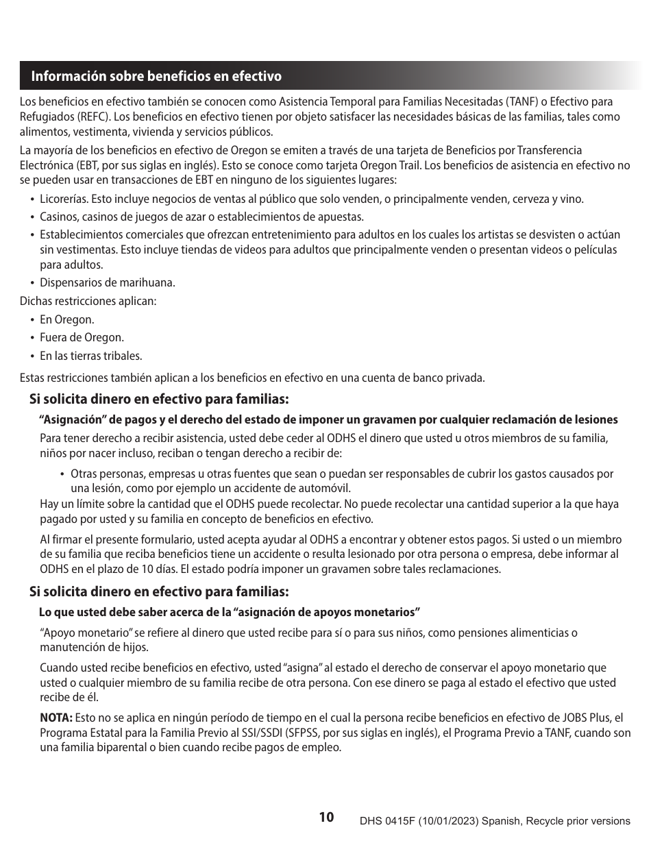 Formulario DHS0415F Solicitud De Servicios - Oregon (Spanish), Page 14