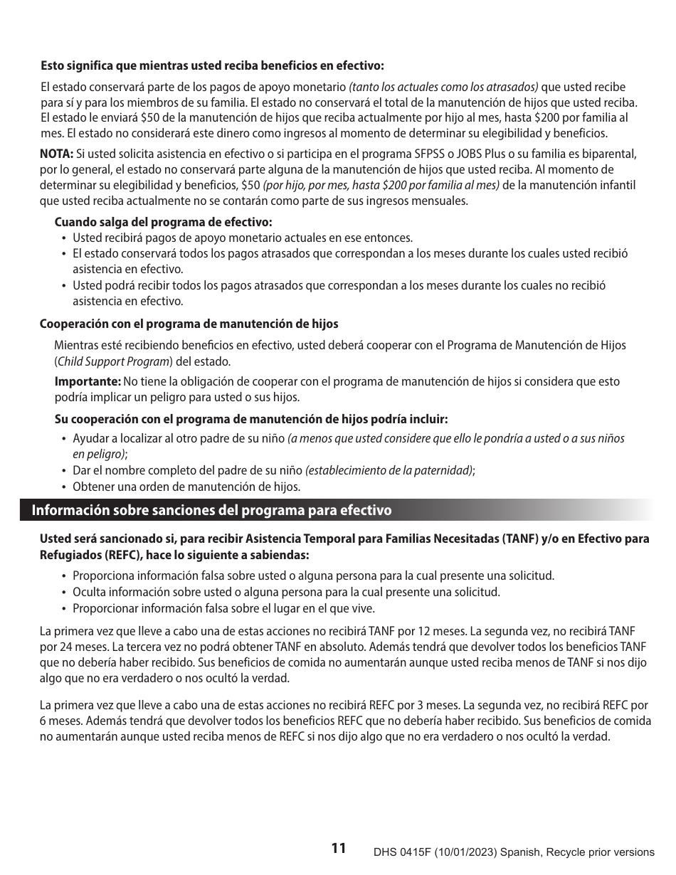 Formulario DHS0415F Solicitud De Servicios - Oregon (Spanish), Page 15