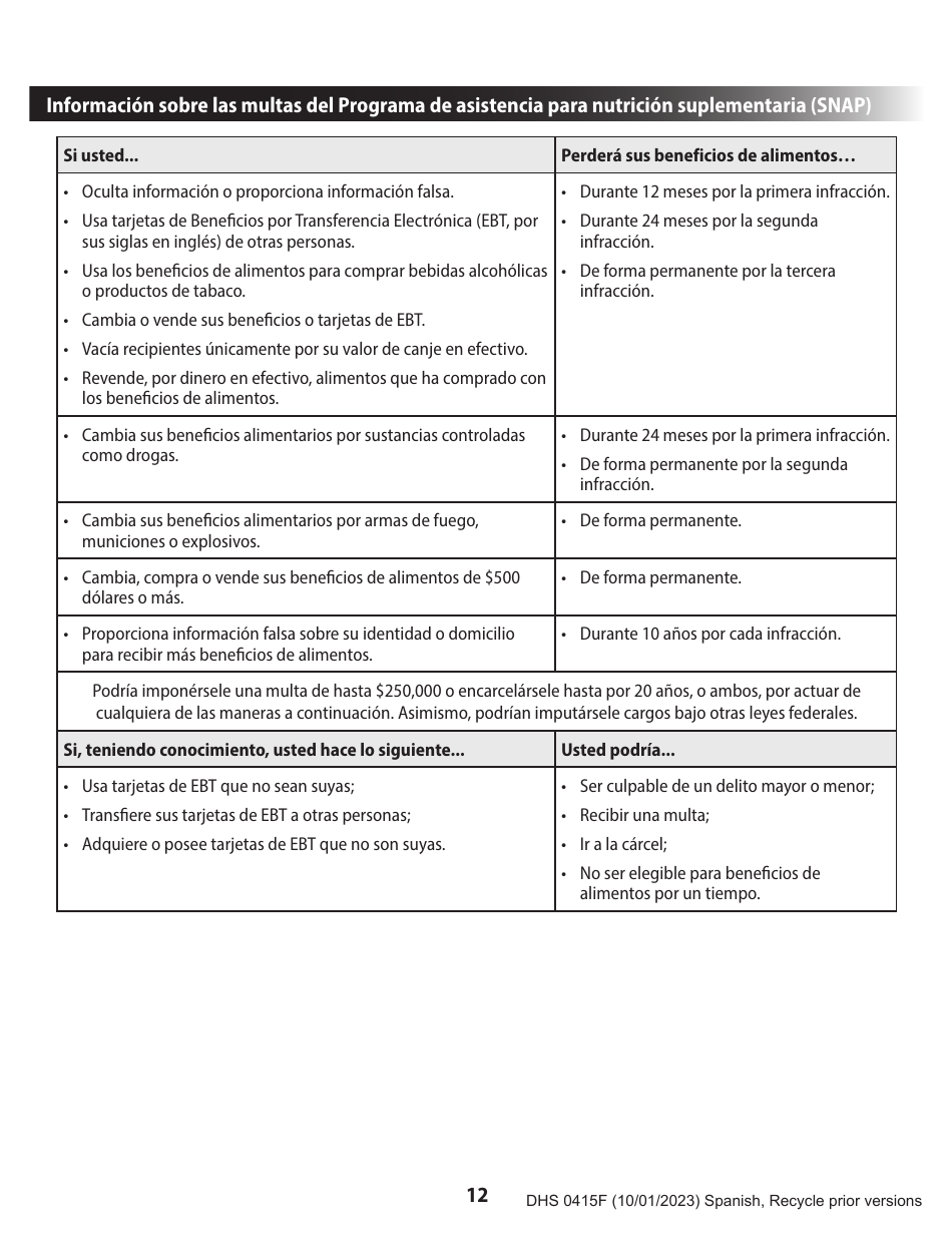 Formulario DHS0415F Solicitud De Servicios - Oregon (Spanish), Page 16