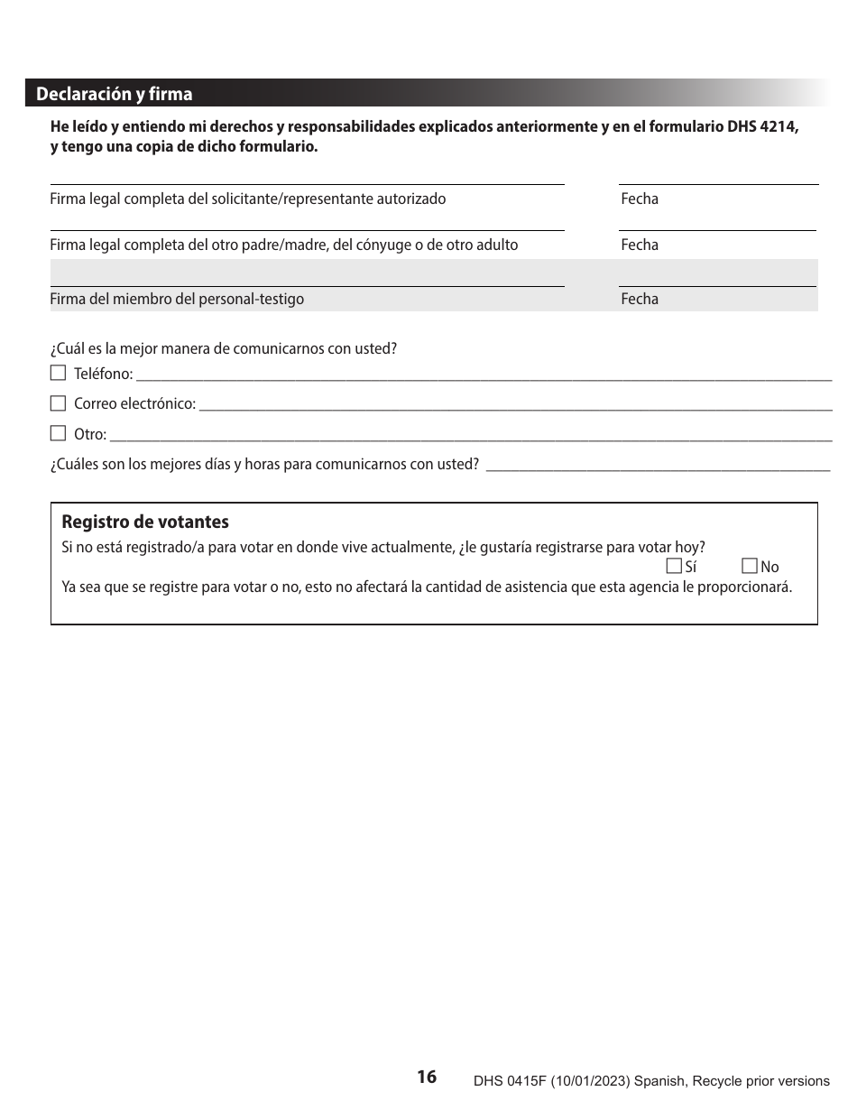 Formulario DHS0415F Solicitud De Servicios - Oregon (Spanish), Page 20