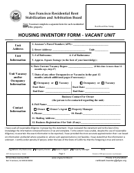 Document preview: Form 1027 Housing Inventory Form - Vacant Unit - City and County of San Francisco, California