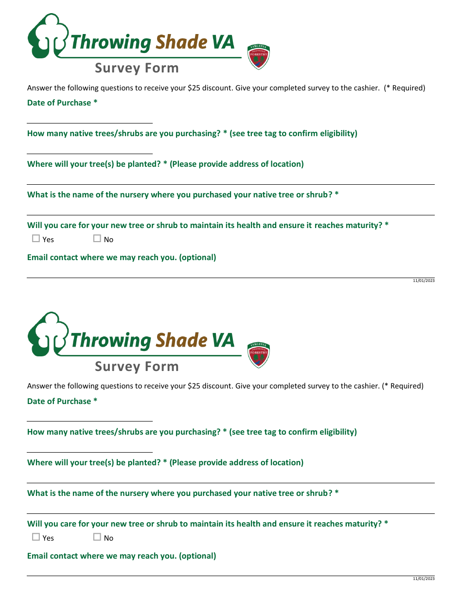 Survey Form - Throwing Shade VA Program - Virginia, Page 1