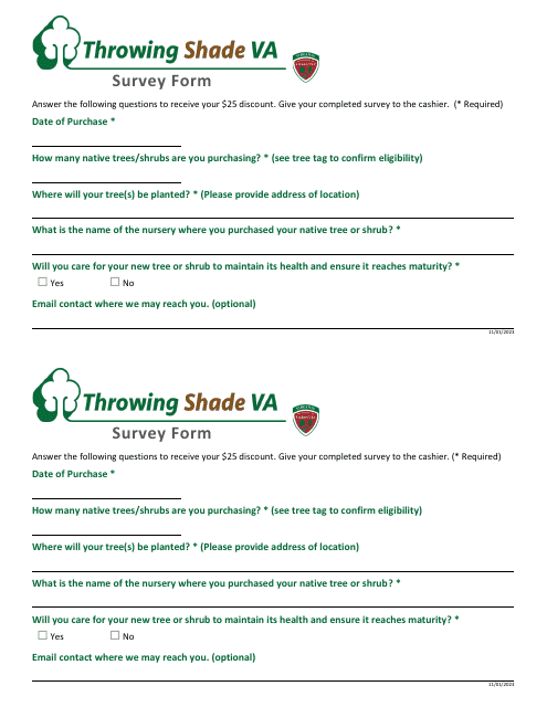 Survey Form - Throwing Shade VA Program - Virginia Download Pdf