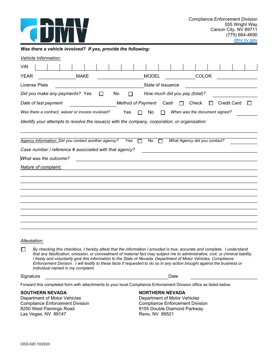 Form CED-020 Compliance Enforcement Complaint - Nevada, Page 3
